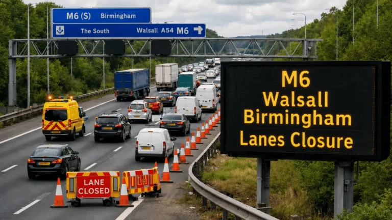 m6 walsall birmingham lanes closure